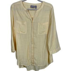 Chico's womens 3/4 Sleeve yellow Button Blouse Size 1 medium